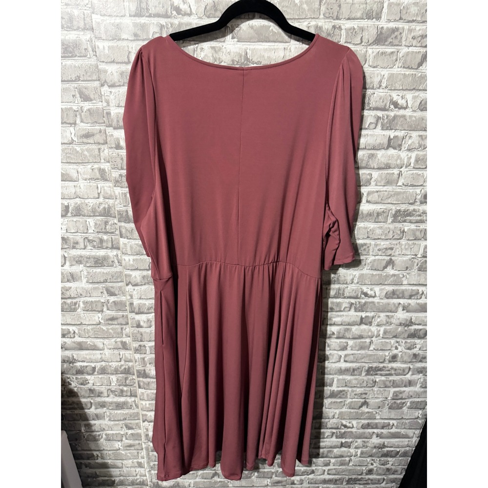 Torrid Rosewood Pink Ruched Puff Sleeve V-Neck Empire Waist Mini Dress Size 4 4X - Picture 3 of 5